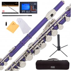 Mendini by Cecilio MFE-PL Purple Lacquer C Flute with Stand, Tuner, 1 Year Warranty, Case, Cleaning Rod, Cloth, Joint Grease, and Gloves   